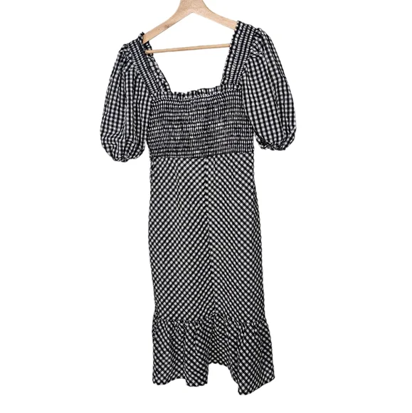 Ganni Searsucker Midi Dress Black White Plaid Check New With Tags Size 36 US 6 - Picture 4 of 10
